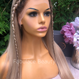 JESS - Warm light blonde with face framing highlights & natural roots - 12"- 28" - 150% density