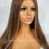 ARI - Medium warm brown with blonde face framing ombre highlights - 12"- 28" - 150% density